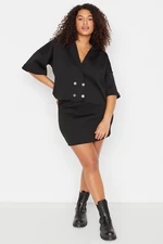 Trendyol Curve Black Jacket Collar Double Breasted Closure Oversize Knitwear Blouse & Skirt Set