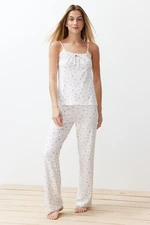 Trendyol White-Multicolor Floral String Strap Knitted Pajama Set