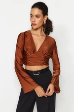 Trendyol Brown Draped Satin Blouse