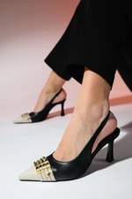 LuviShoes AELLA Black Beige Trocked Pointed Toe Women's Heel Shoes