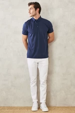AC&Co / Altınyıldız Classics Men's Navy Blue Slim Fit Slim Fit Polo Neck Plain Casual T-Shirt.
