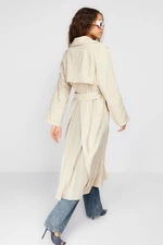 Trendyol Beige Oversize Wide Cut Chiffon Detail Pleated Trench Coat