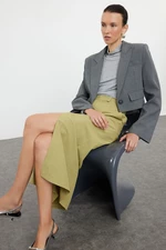 Trendyol Khaki Premium Straight Midi Length Knitted Skirt With Front Slit