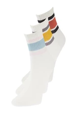 Trendyol 3-Pack White Cotton Striped Knitted Socks