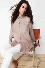 Trendyol Beige Silvery Striped Woven Shirt