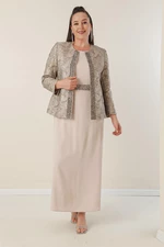 Autor: Saygı Krepové šaty s dlhým rukávom s korálkovými korálkami v páse a žakárom podšitou bundou plus 2-dielny oblek