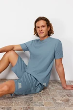 Trendyol Blue Regular Fit Waffle Shorts Pajamas Set