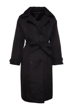 Trendyol Black Oversize Wide-Cut Belted Long Quilted Coat