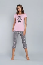 Pyjamas Dima Short Sleeves, 3/4 Pants - Pink/Medium Print Melange