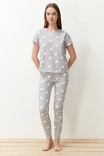 Trendyol Gray Cotton Animal Pattern Knitted Pajamas Set