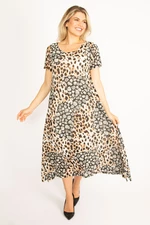 Šans dámske šaty veľkosti Plus s leopardím podšitím tylom