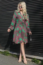 Madmext Green Floral Pattern Shirt Collar Mini Dress