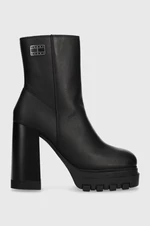 Kožené členkové topánky Tommy Jeans TJW HIGH HEEL ANKLE BOOT dámske, čierna farba, na podpätku, EN0EN02256