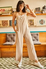 Olalook Women's Loose, Plunging Jumpsuit with Stone Pockets