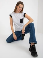 Light grey melange cotton t-shirt with pocket