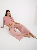 Light pink summer trousers made of fabric with a belt