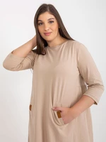 Dark beige plus size minidress with 3/4 sleeves by Dalenne