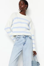 Trendyol Ecru Crop Striped Knitwear Sweater