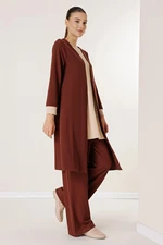 By Saygı Sleeveless Tunic Elastic Waist Trousers Long Cardigan Knitted 3-Piece Suit