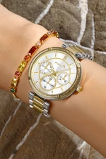 Polo Air Women's Wristwatch Colorful Baguette Bracelet Combination Set Silver to Yellow Color