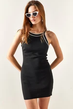 Olalook Women's Black Detailed Mini Knitwear Dress
