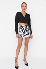 Trendyol Black Animal Pattern Belt Mini Woven Skirt