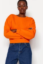 Trendyol Orange Comfort Fit Crop Basic Crew Neck Thick Fleece Knitted Sweatshirt