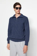Trendyol Men's Indigo Regular Fit Zippered Half Turtleneck Knitwear Sweater.