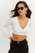 Cool & Sexy Women's White V-Neck Crop Top CG265