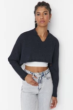 Trendyol Navy Blue Super Crop Long Sleeve Knitted Knitted Blouse