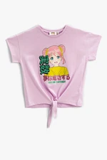 Koton Printed T-shirt with Tie Front Short Sleeves Crew Neck Cotton