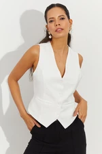 Cool & Sexy Women's White Linen Lined Vest