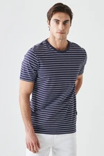 AC&Co / Altınyıldız Classics Men's Navy Blue-White Slim Fit Slim Fit Crewneck Striped Pique T-Shirt.