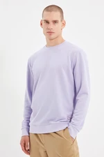 Trendyol Lilac Men's Basic Crew Neck Regular/Real Fit, Slogan Label Cotton Sweatshirt