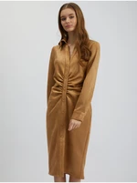 Orsay Hnědé dámské pouzdrové šaty v semišové úpravě - Dámské