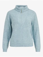 Light blue ribbed sweater with collar VILA Mathilda - Women