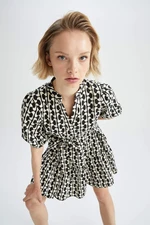 DEFACTO Printed Half Sleeve Mini Short Sleeve Woven Dress