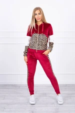 Velour set with leopard pattern dark fuchsia