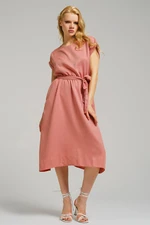 armonika Women's Dried Rose Flowers Elastic Waist Tie-down Dress