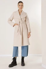 By Saygı Handkerchief Collar Inner Lined Waist Belted Bag Pocket Imported Cachet Coat
