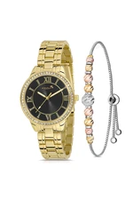 Polo Air Women's Wristwatch Roman Numeral Single Row Stone Dorica Bracelet Gold Black Color
