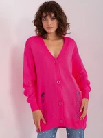 Fluo pink long cardigan with holes