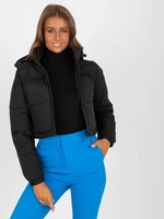 Black short winter jacket with hood