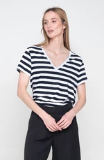 Marita Bobko Woman's T-shirt no.1 V White/Navy Blue