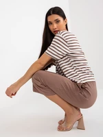 Brown-and-white basic summer set with striped T-shirt