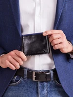 Men's Black horizontal open wallet with cobalt inset