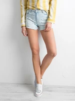 Light blue denim shorts with pearls