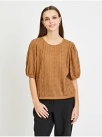 Brown Pleated Blouse with Balloon Sleeves VILA Plisso - Women