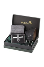 Polo Air Boxed Sports Gray Men's Wallet Belt Card Holder Set