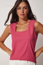 Happiness İstanbul Women's Pink Square Collar Knitted Blouse